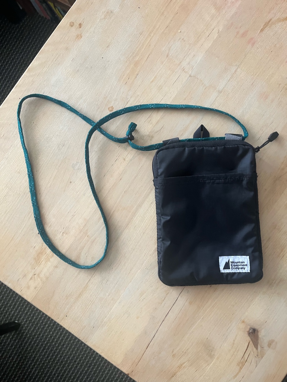 MEC Compact Black Neck Pouch with Teal Strap